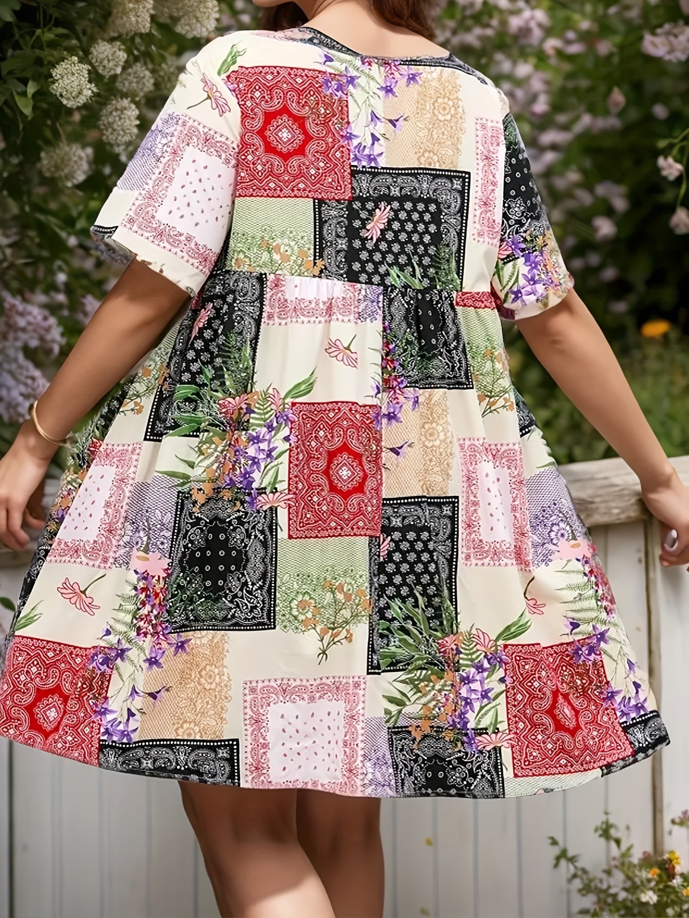  Boho Dress Women's Plus Patchwork Print Loose Fit Dress