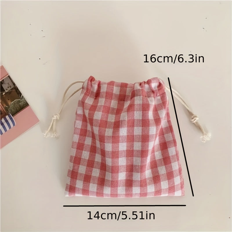 Gingham Drawstring Bag Plaid Storage Pouch Coin Purse Candy Bag