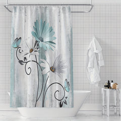 Floral Pattern Shower Curtain Waterproof Fabric Bathroom Decor