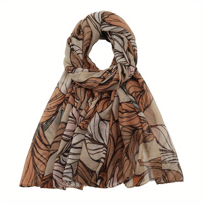 Vintage Leaf Print Voile Scarf Boho Shawl Sunscreen Head Wrap