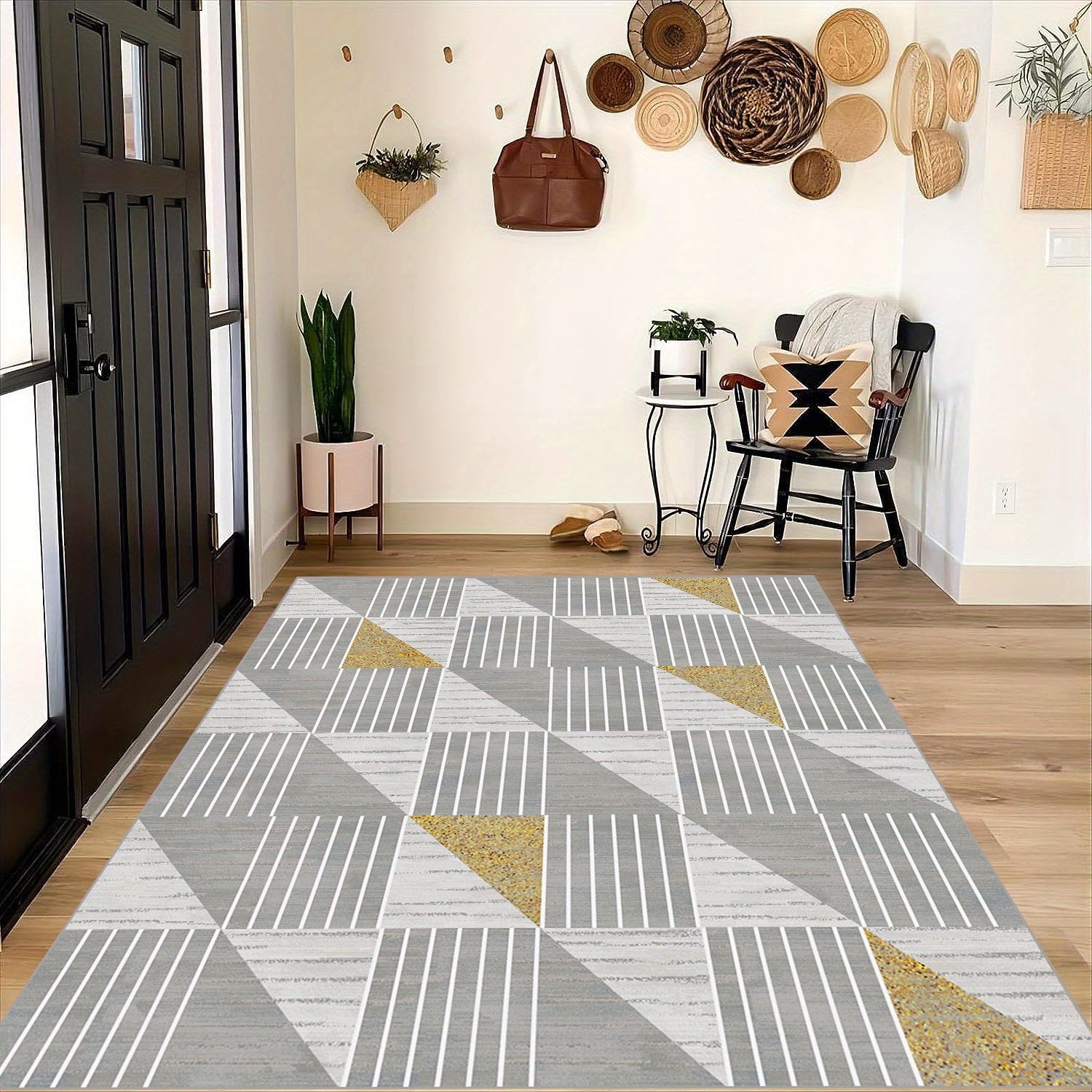 Geometric Line Checkered Carpet for Living Room Sofas Bedrooms Kitchens