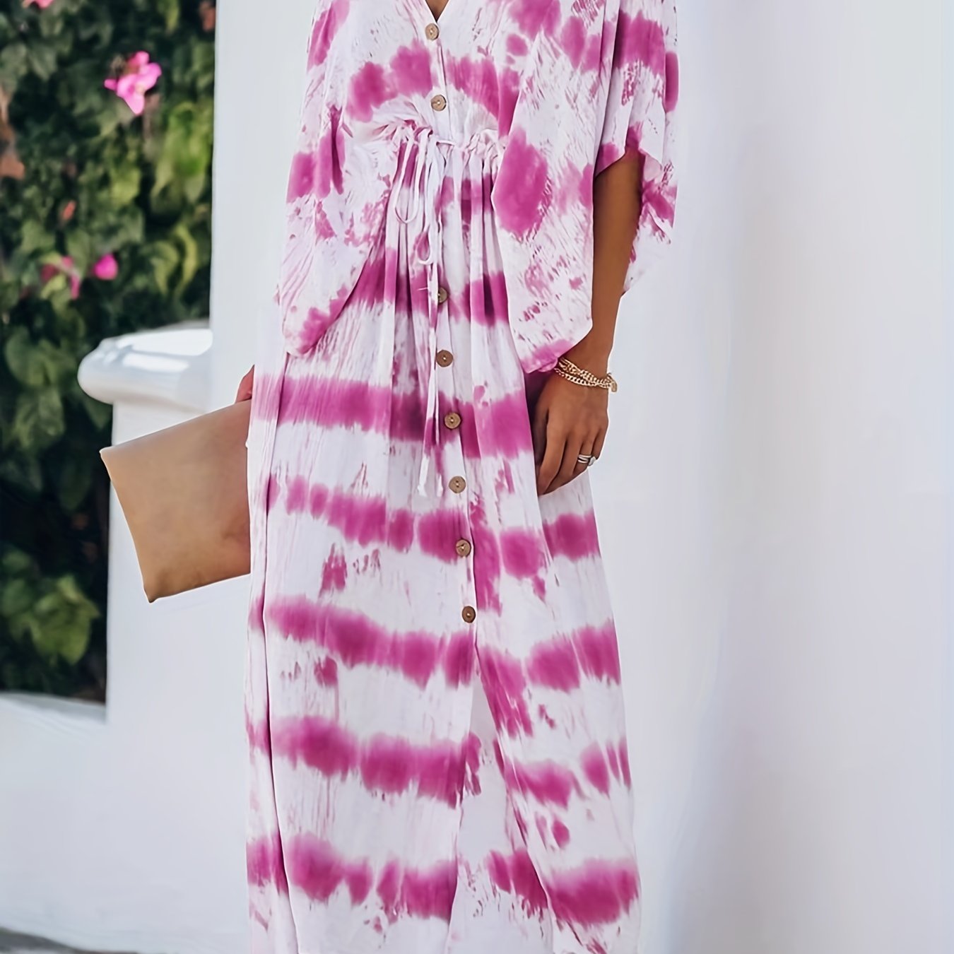  Tie Dye Butterfly Sleeve Maxi Dress