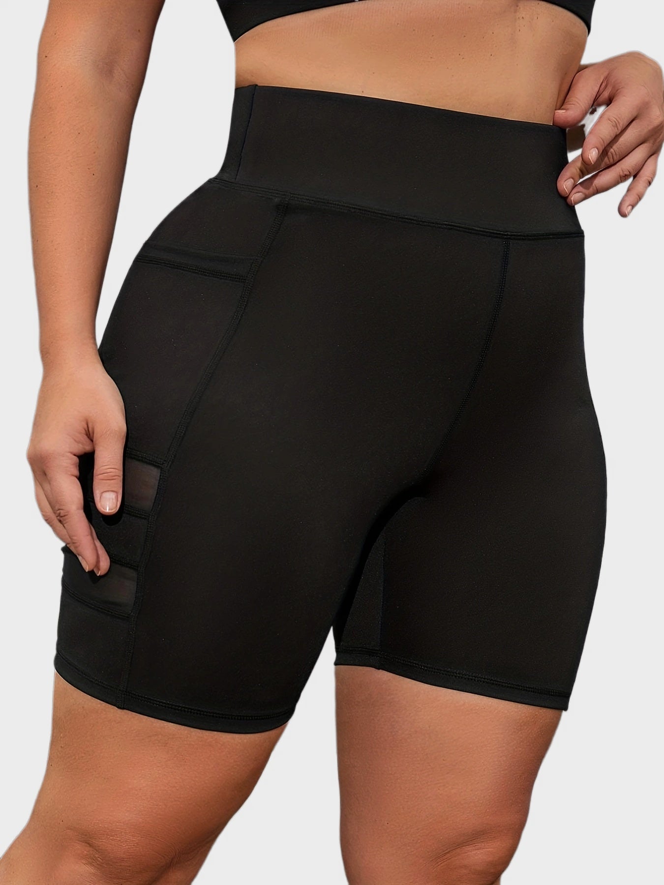  High Rise Mesh Contrast Sports Shorts with Pockets