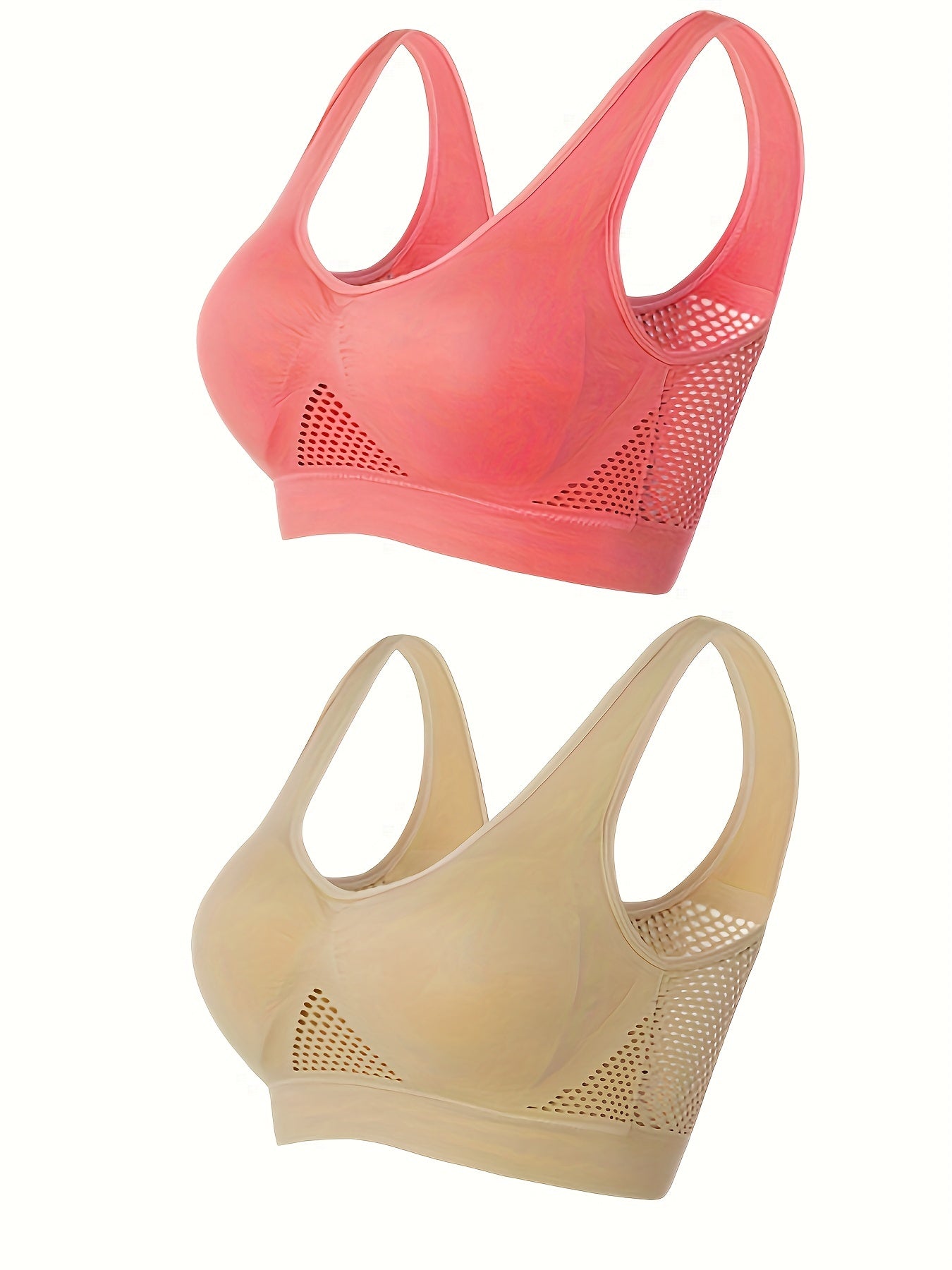 2 Pk Plus Size Sports Bras Set Women's Plus Solid Seamless Breathable Yoga Bra