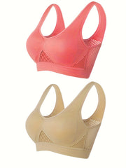 2 Pk Plus Size Sports Bras Set Women's Plus Solid Seamless Breathable Yoga Bra