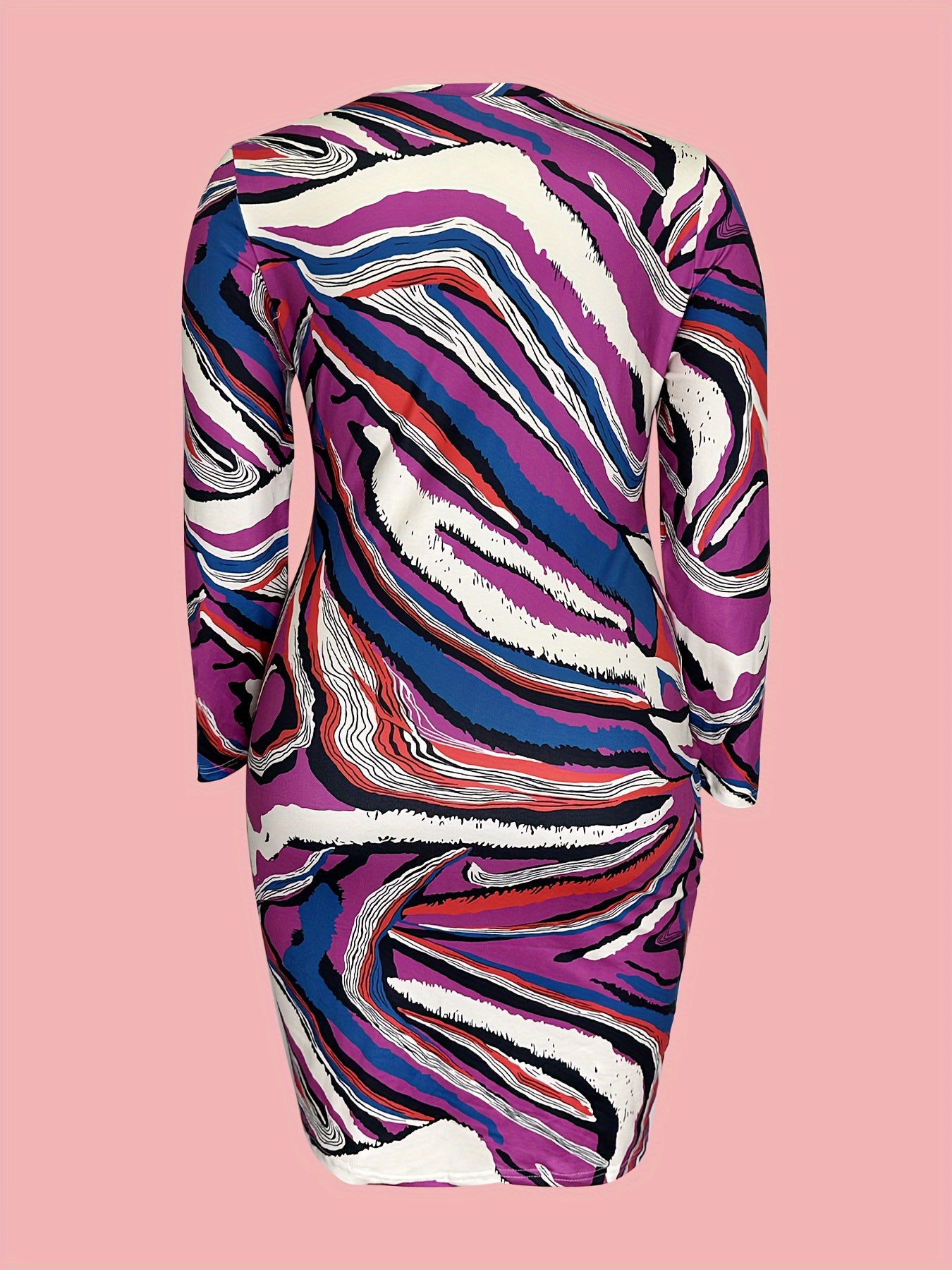  Allover Print Long Sleeve Slim Fit Dress