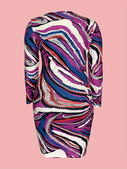  Allover Print Long Sleeve Slim Fit Dress