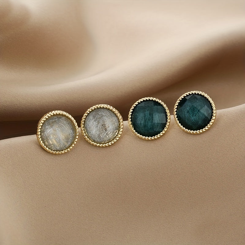 Round Grey Stud Earrings Minimalist Style Alloy Jewelry Versatile Gift