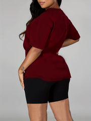 Two Piece Tee & Shorts Outfit Crew Neck T Shirt & Biker Shorts Set