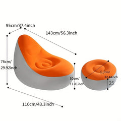 Flocking Inflatable Deck Chair With Ottoman - Foldable Lounger Sofa