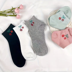 Cherry Rhinestone Crew Socks 5 Pairs Women's Stockings