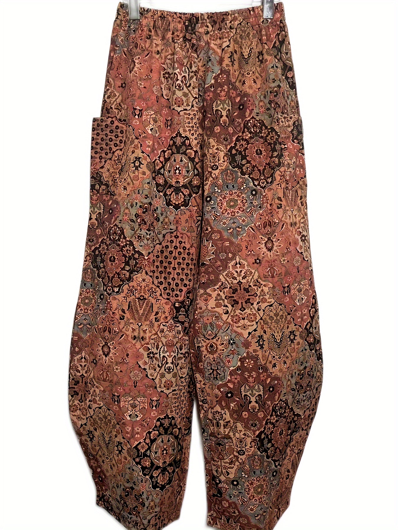  Boho Patchwork Print Wide Leg Pants