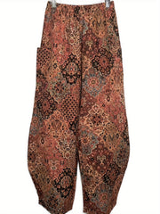  Boho Patchwork Print Wide Leg Pants