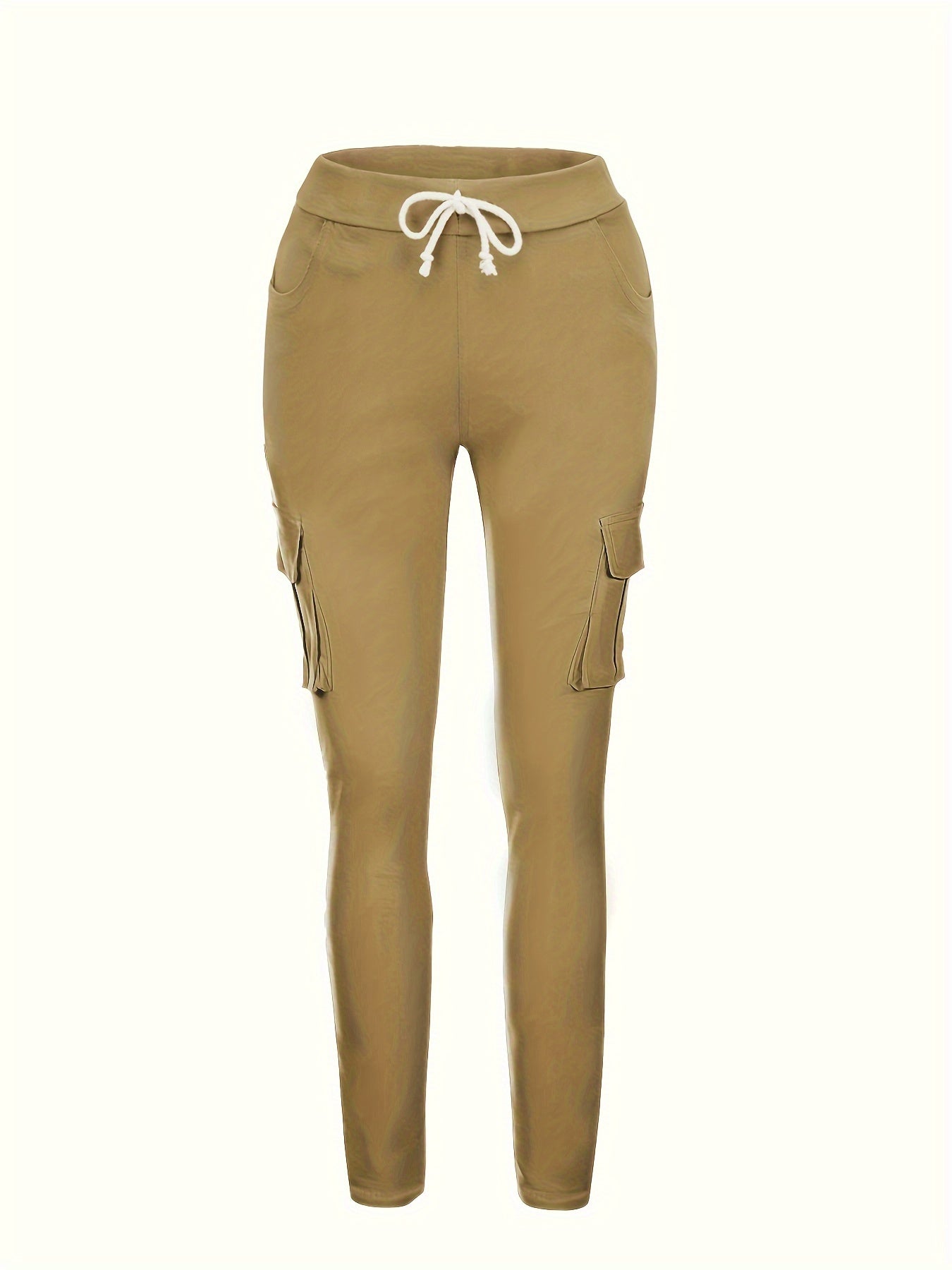  Cargo Pants Drawstring High Rise Solid Flap Pocket