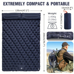 Camping Double Inflatable Mattress with Built-in Pillow