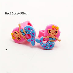 16pcs Silicone Ring Toy PVC Cartoon Unicorn Dinosaur Mermaid Soft
