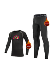 2pcs Toddler Fleece Compression Sets, Cartoon Print Long Sleeve Crew Neck