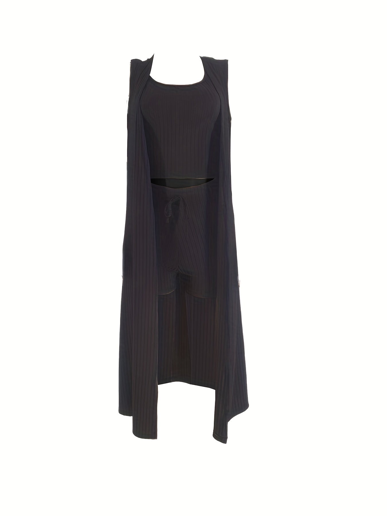  Ribbed Tank Top & Shorts & Cardigan Set