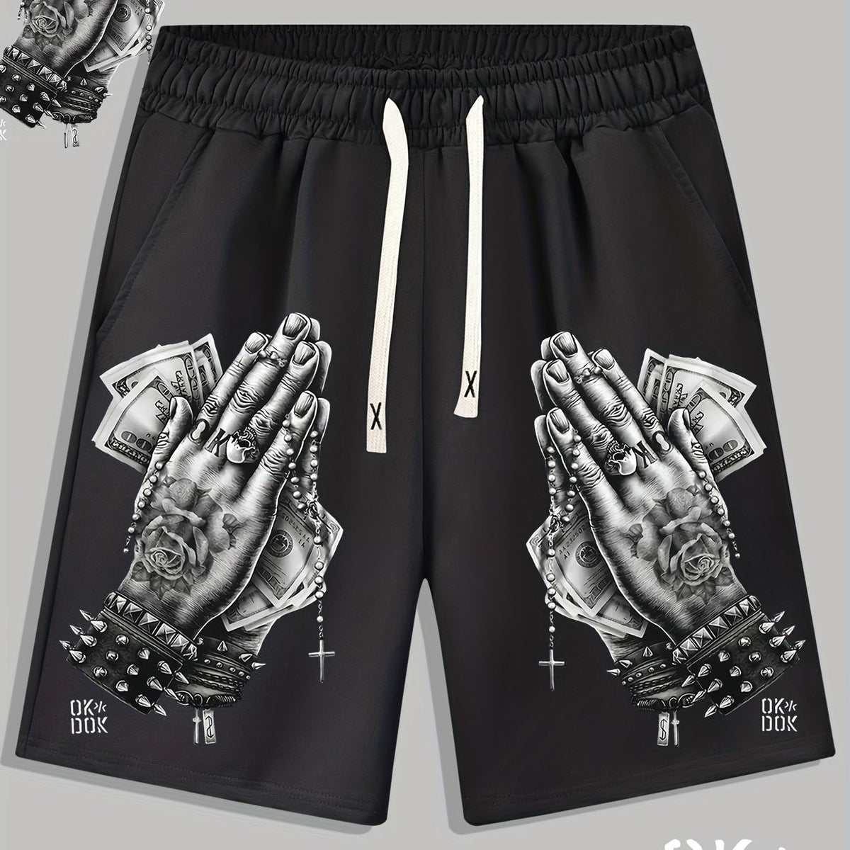 Men's Money Pattern Comfy Shorts with Elastic Waist