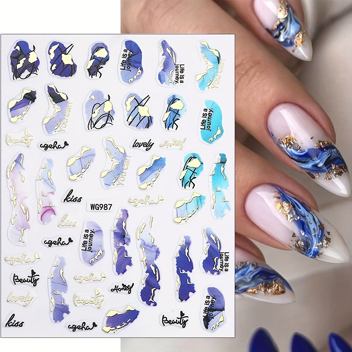 6 Sheets Marble Nail Stickers - Foil Nail Art Decals for DIY Manicure