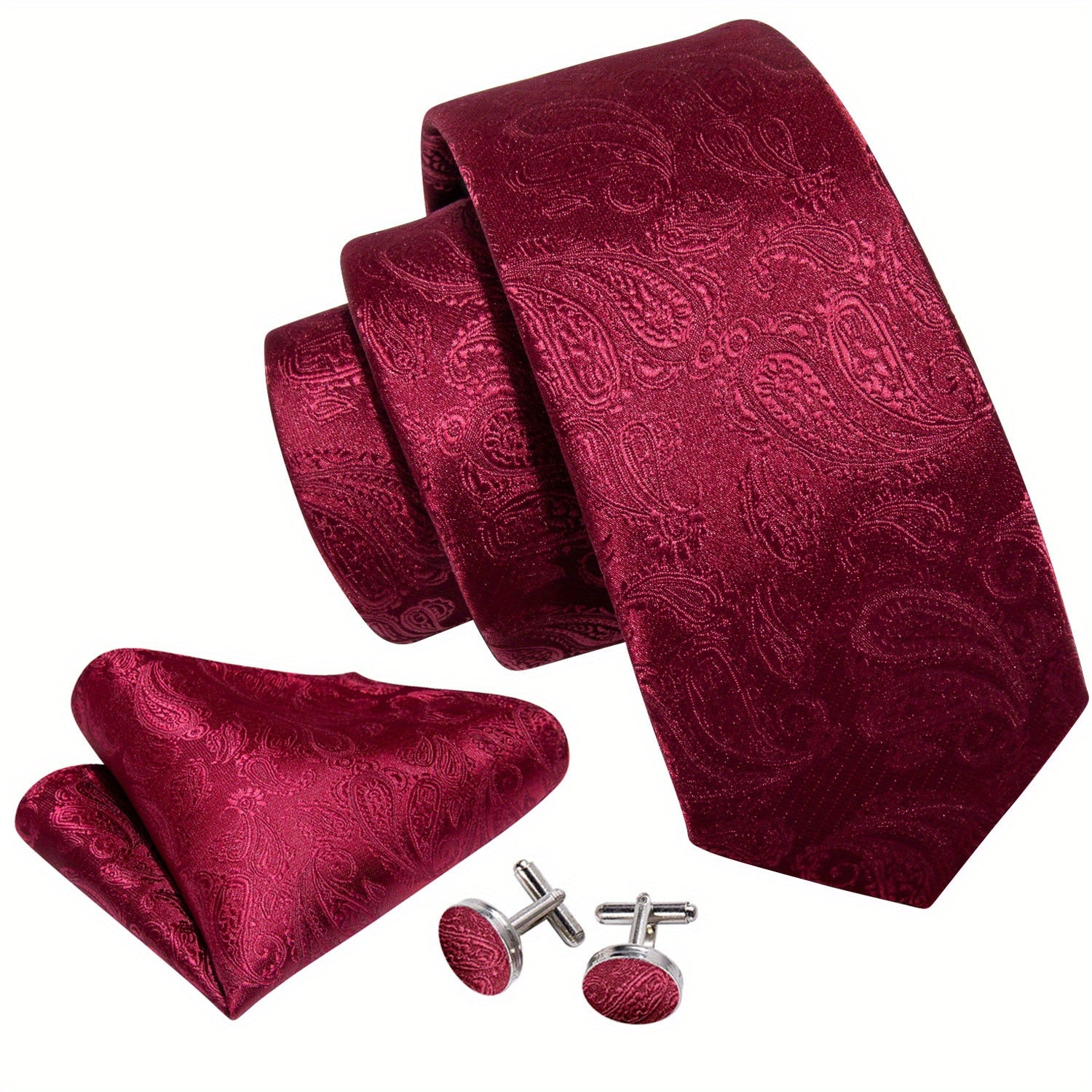 Burgundy Red Paisley Plaids Necktie Set