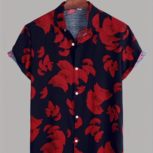 Men's Leaf Print Hawaiian Shirt for Daily Wear and Vacation