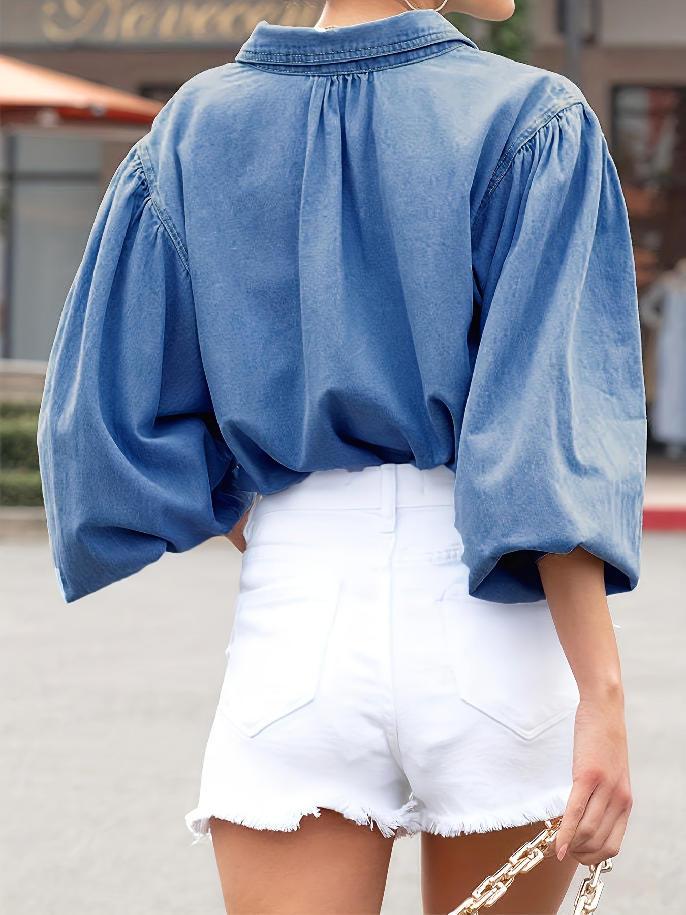Long Sleeve Denim Shirt Flap Pockets Single Breasted Button Jacket
