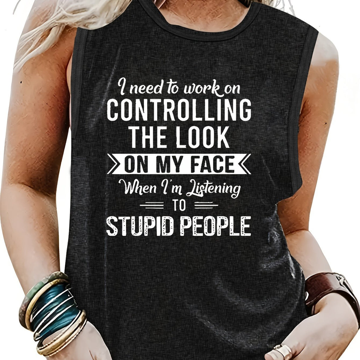 Letter Print Crew Neck Tank Top Summer Women's Clothing