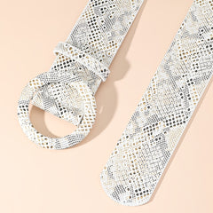  Snake Pattern Belt Round Buckle PU Leather Dress Coat Girdle Belts
