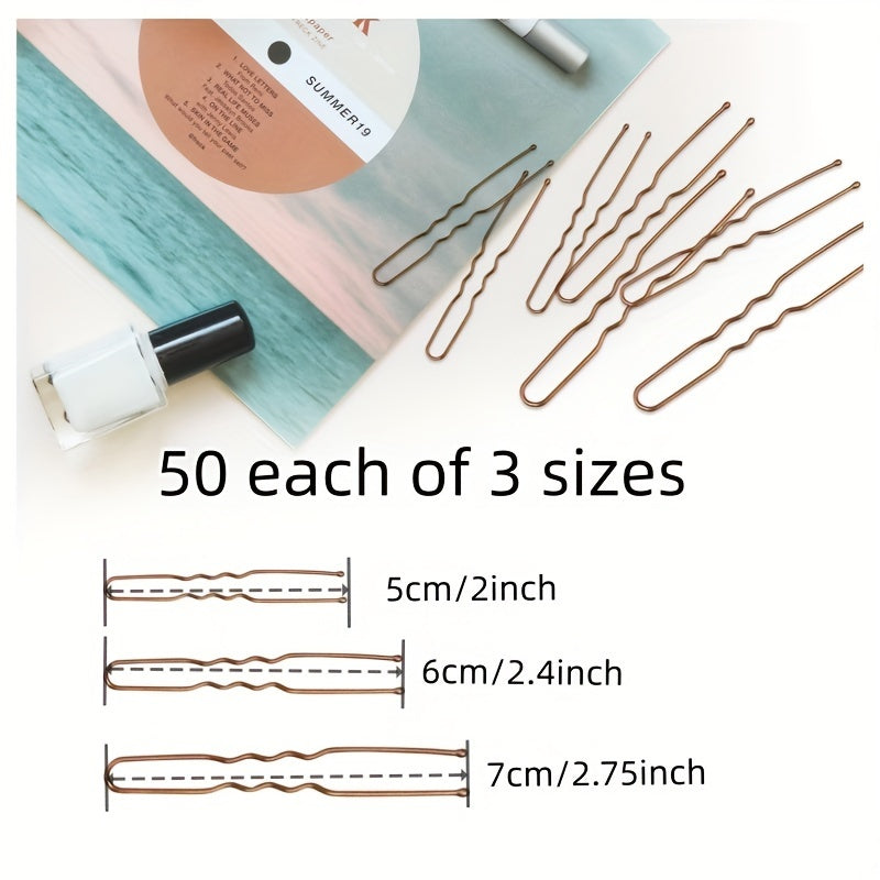 150pcs U Shaped Hair Pins Metal Curly Waved Bun Clips and Bobby Pins