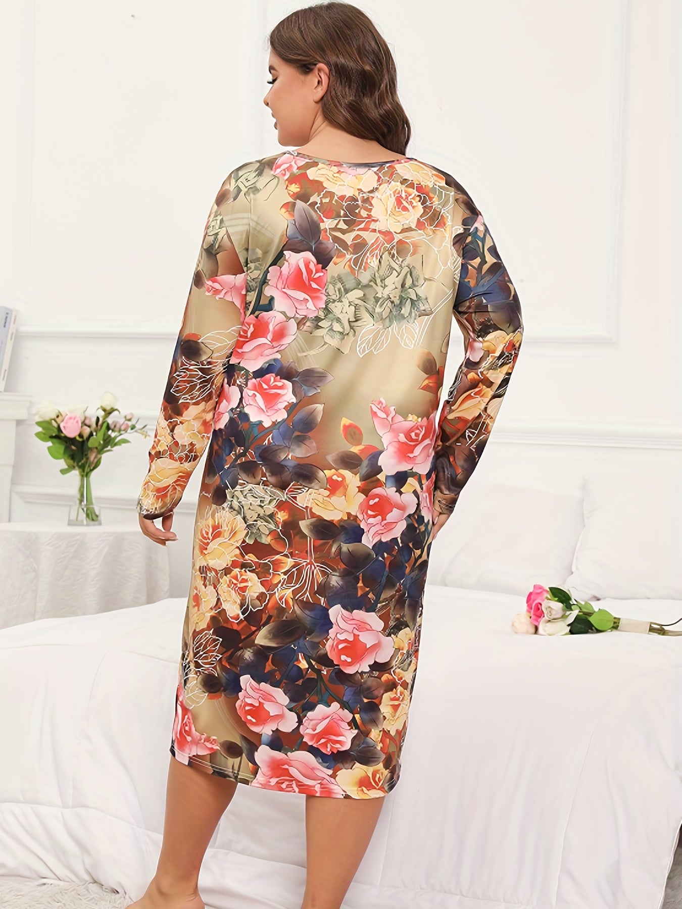 Lounge Dress Women's Plus Rose Print Tee Nightdress