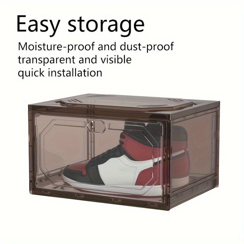 Plastic Stackable Shoe Rack Box with Door for Entryway