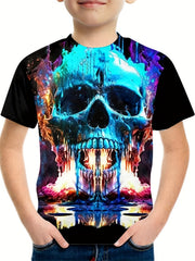 Kids Skull Halloween Graphic Tee Casual T-shirt Street Wear