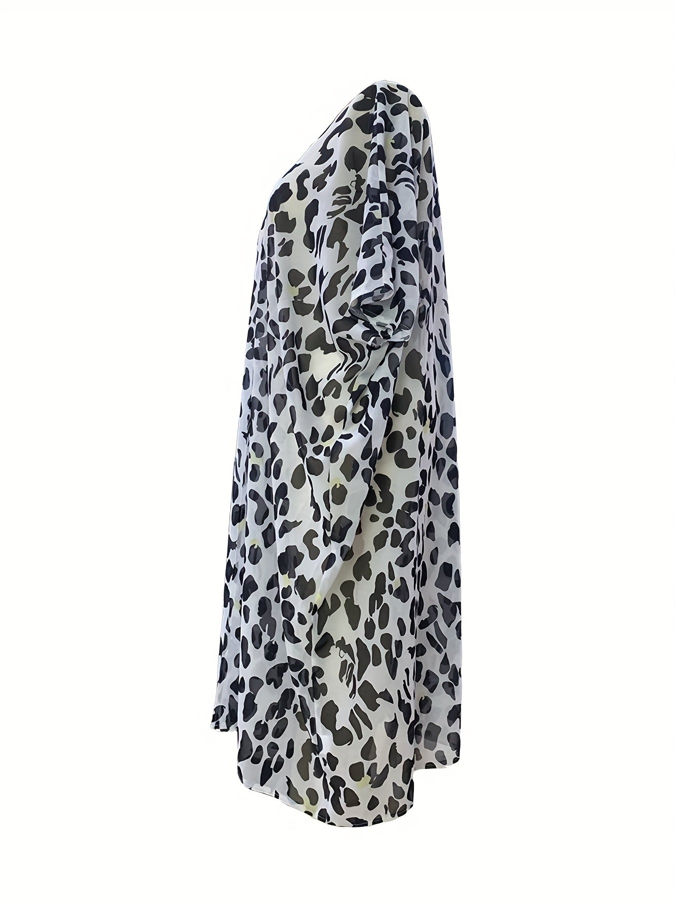  Boho Cardigan Cow Print Half Sleeve Open Front Maxi Cover Up
