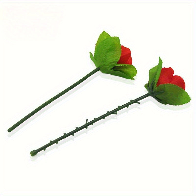 Magic Rose Trick Instant Appear Red Flower Gag with Green Leaves