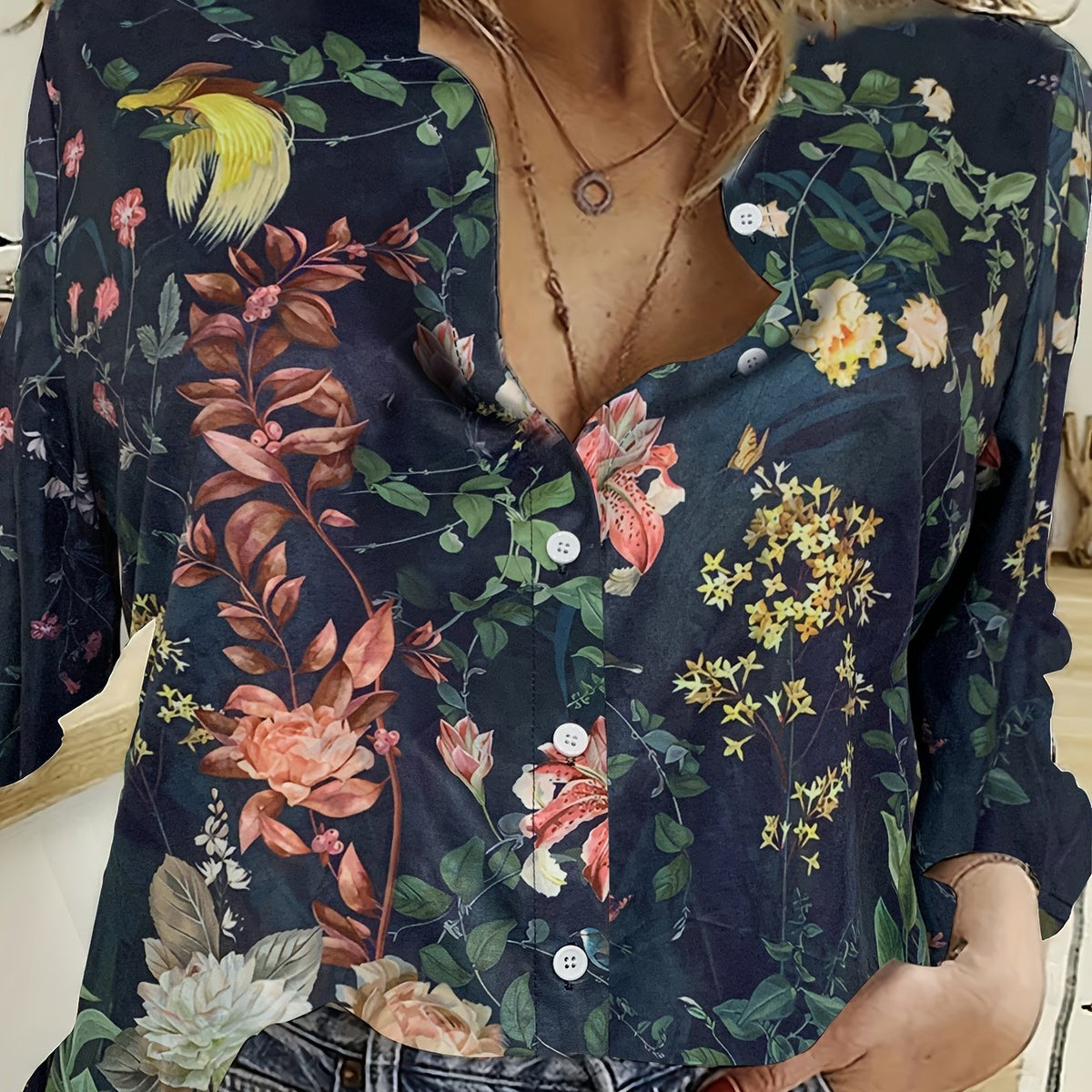  Boho Blouse Women's Floral Print Long Sleeve Shirt