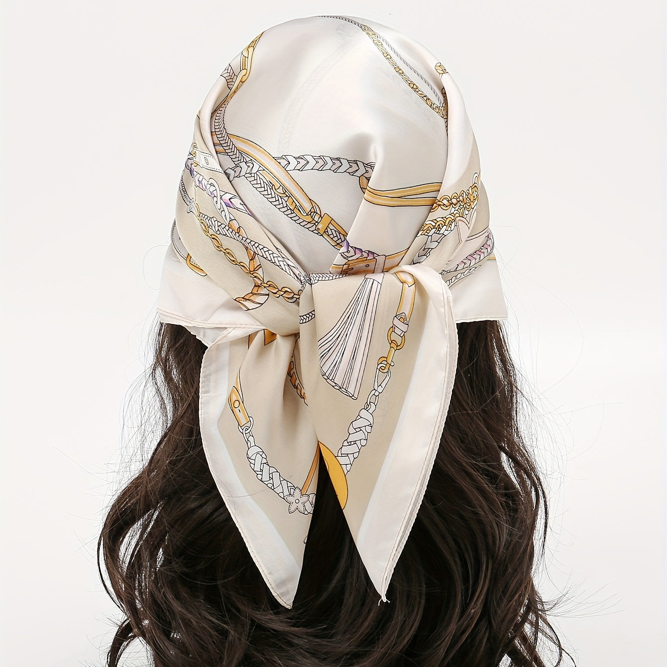 Chain Print Beige Bandana Boho Square Scarf Head Wrap