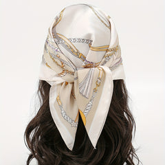 Chain Print Beige Bandana Boho Square Scarf Head Wrap