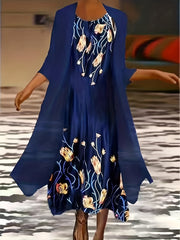  Floral Print Maxi Tank Dress & Cardigan Set