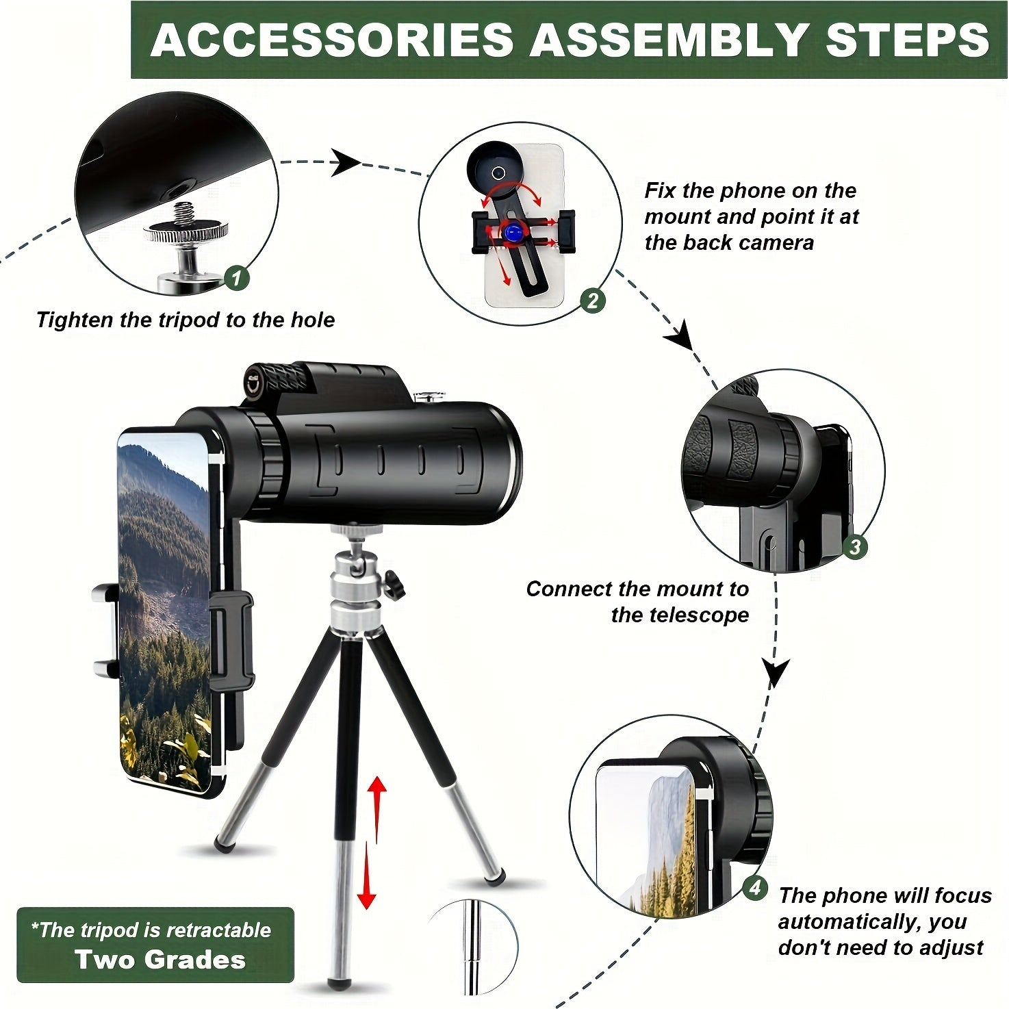 40x60 Monocular Telescope BAK4 Prism Handheld with Tripod