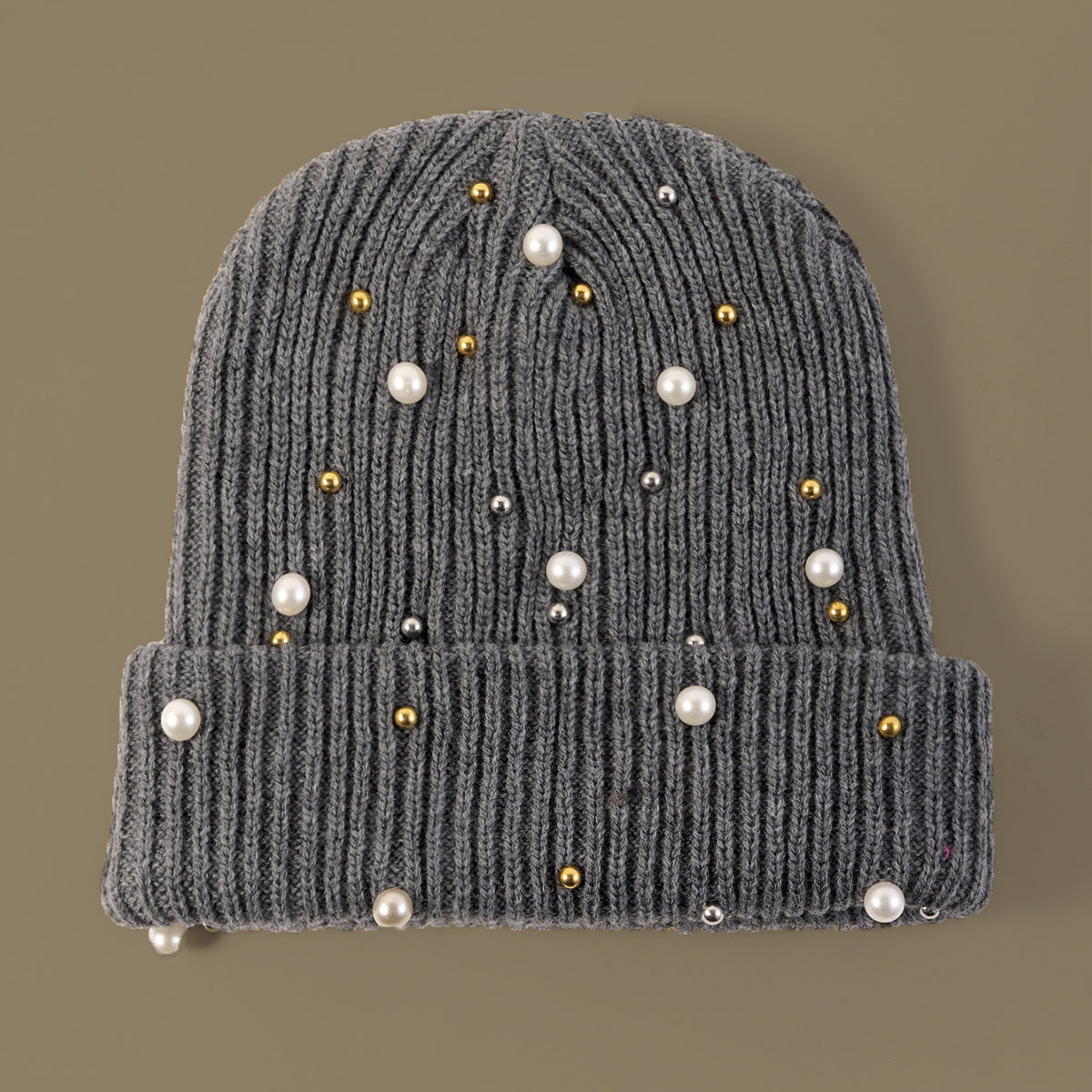 Faux Pearl Beanie Hat Classic Winter Warm Knitted Hat For Women