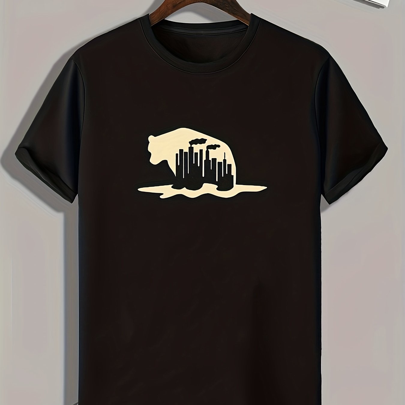 Bear Silhouette Print Men's Graphic t shirt Casual Comfy Tees For Summer