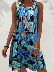 Tropical Print Tank Dress Sleeveless Summer Vacation Casual Dress