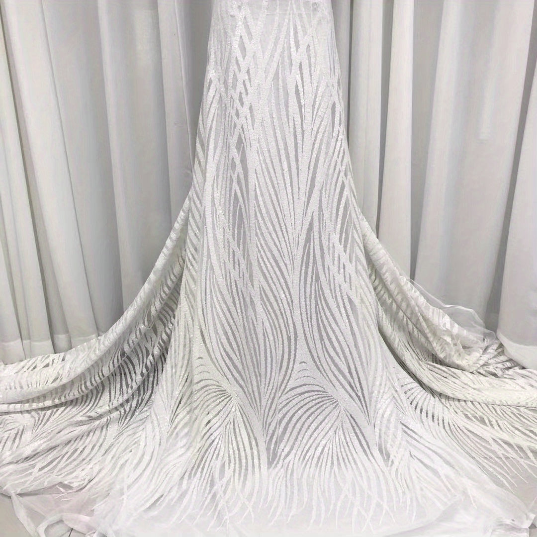 5 Yards Polyester Sequins Embroidery Stripes Lace Fabric for Evening Dress