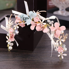 Lustrous Petals Crystal & Faux Pearl Bridal Headband Wedding Hair Accessory