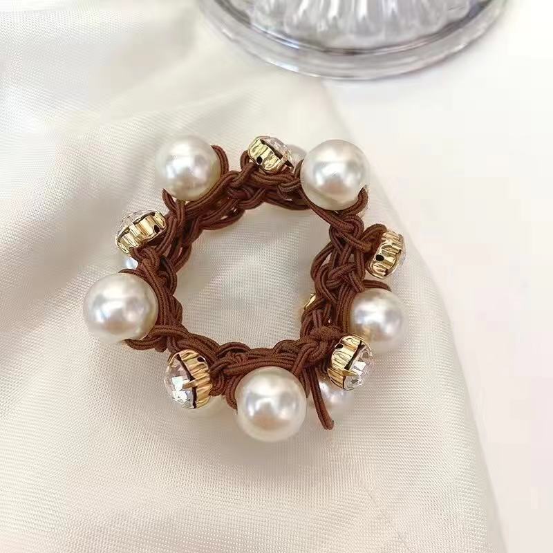 Faux Pearl Hair Tie Head Jewelry Ponytail Hair Rope Crystal Elastic Hair Tie