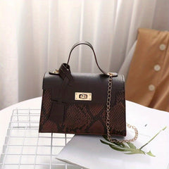 Snake Skin Pattern Crossbody Bag Turn Lock Chain Bag