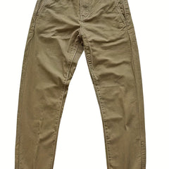 Men's Khaki Cotton Cuffed Slacks Vintage Style Slim Fit Dress Pants