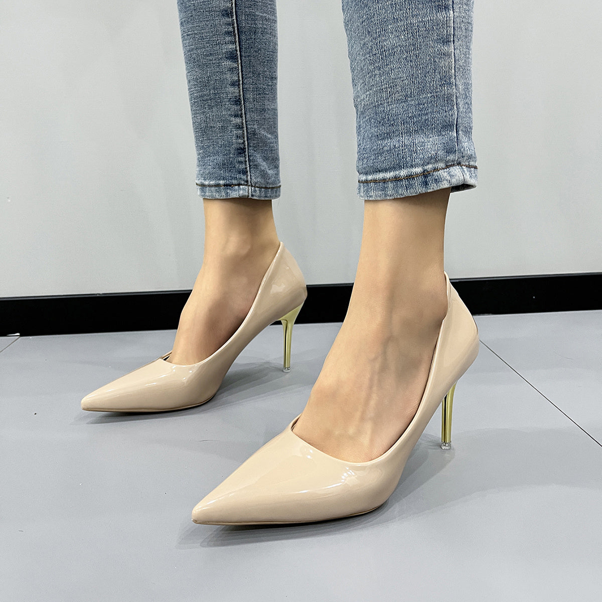 Women's Pointed Toe Court Pumps Patent Leather Stiletto Heels