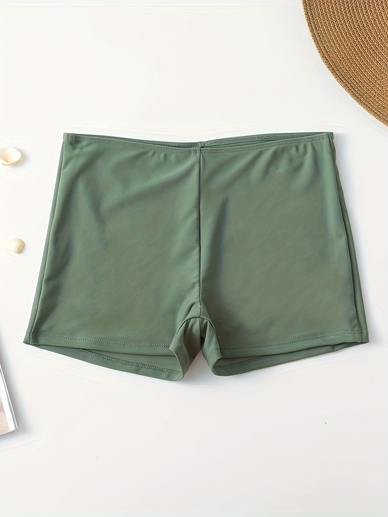Solid Stretchy Swim Suit Bottoms Elastic Waistband Boxer Trunks